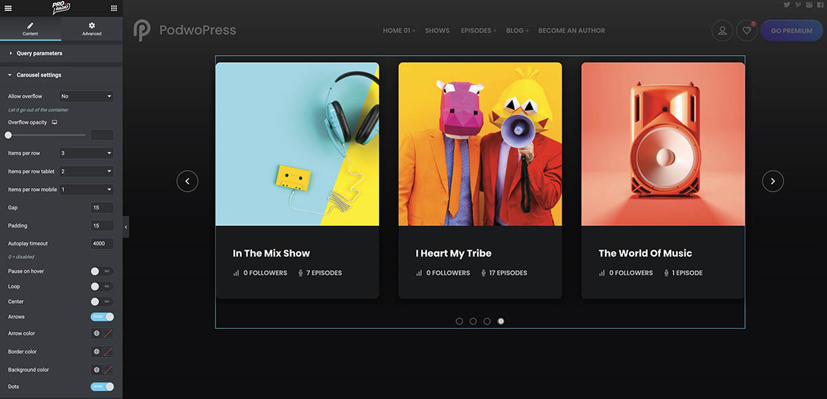podcast shows series carousel design options