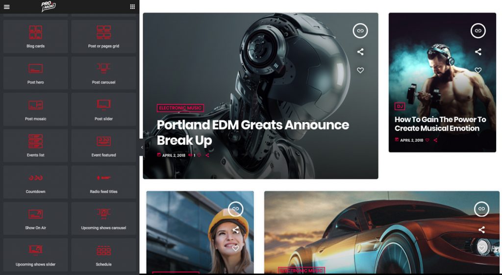 dynamic elementor widgets for radio station wordpress theme