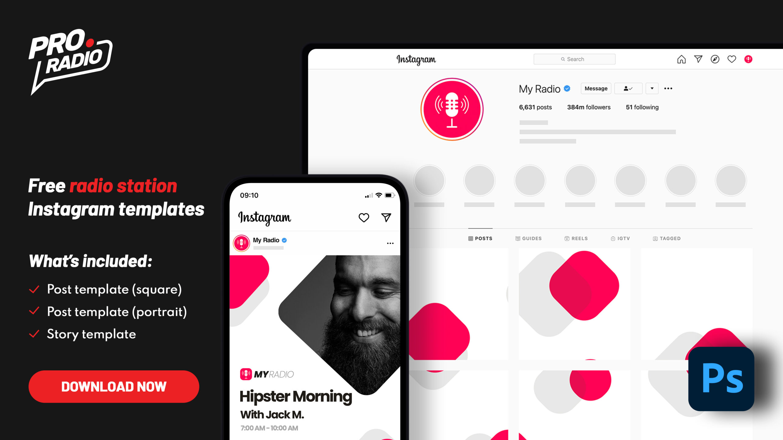 Instagram post template for radio stations – Free Download 