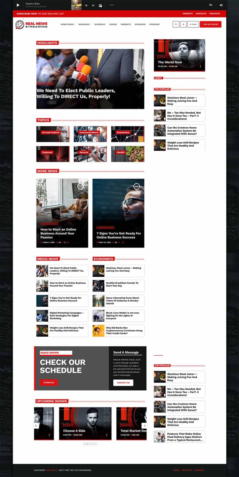 News and Business Radio template for Pro Radio WordPress Theme v. 2.0 ...