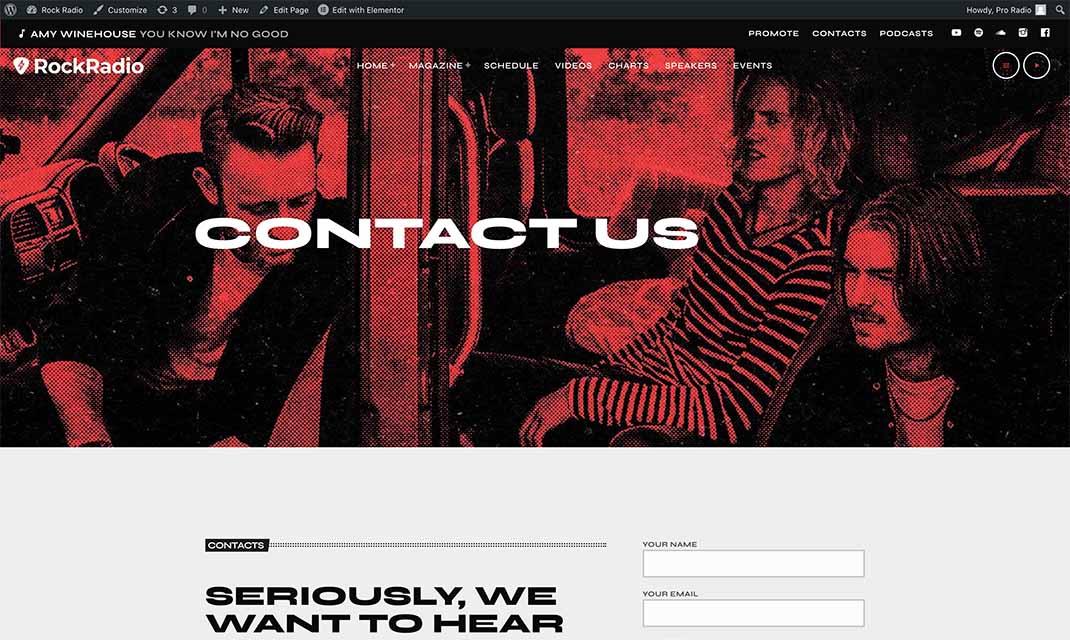 contact us page template for a rock metal radio station website