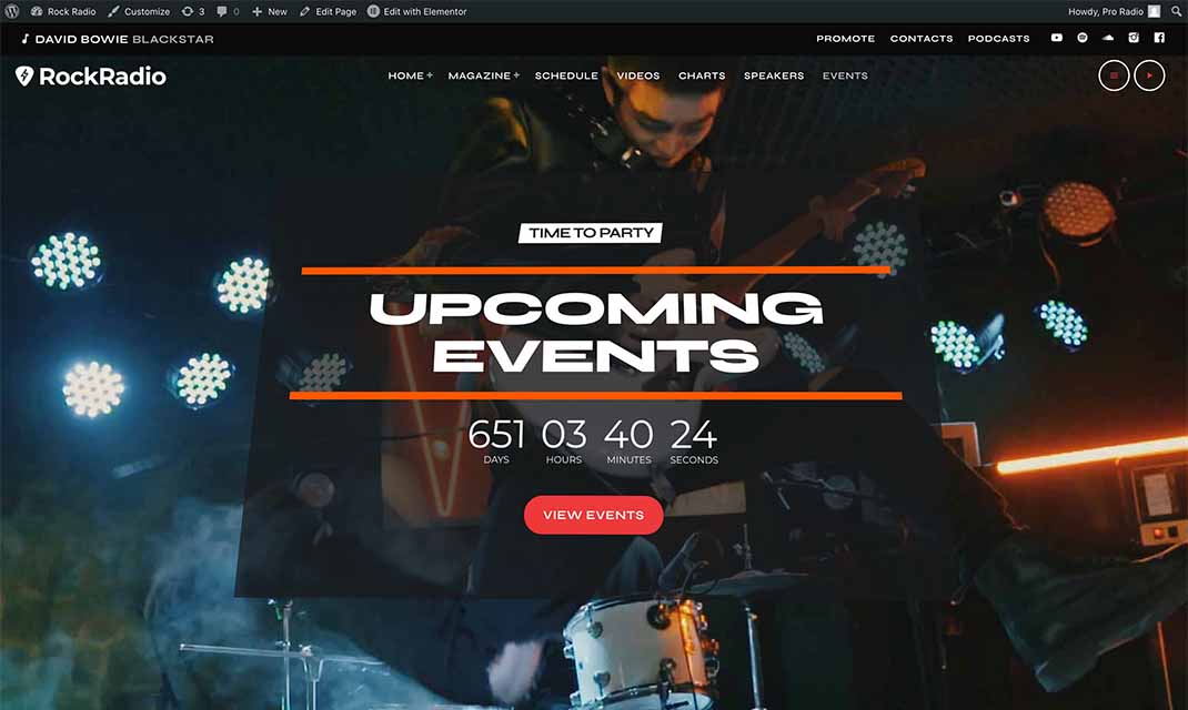 rock events and concerts page template for wordpress