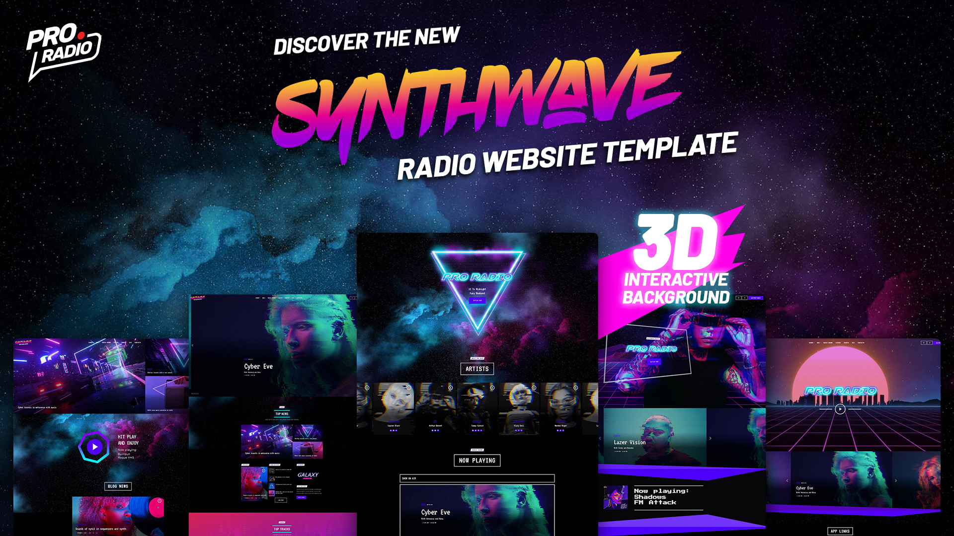 Meet the new Synthwave radio station website template | Pro.Radio