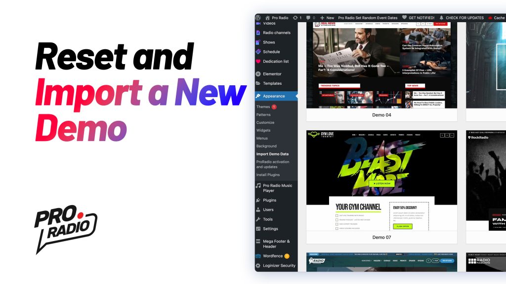 How to Reset Your Website and Install a New Demo in Pro Radio [Pro Radio WordPress Theme Tutorial]