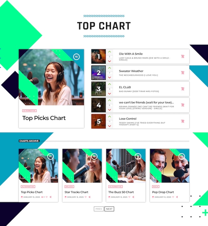 radio website template chart section