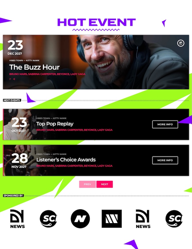 pro radio events section with sponsors