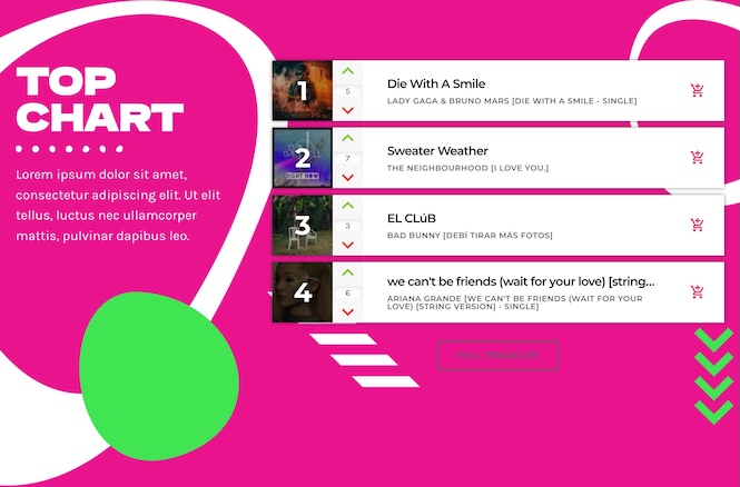 radio station website top chart tracklist pro radio