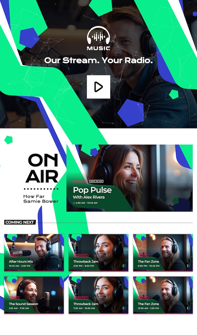 pro radio templates 0 header and shows section