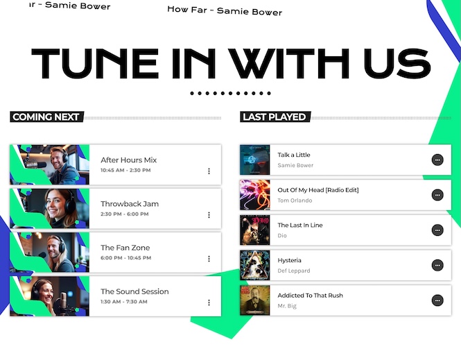 coming next shows and songs playlist internet radio template