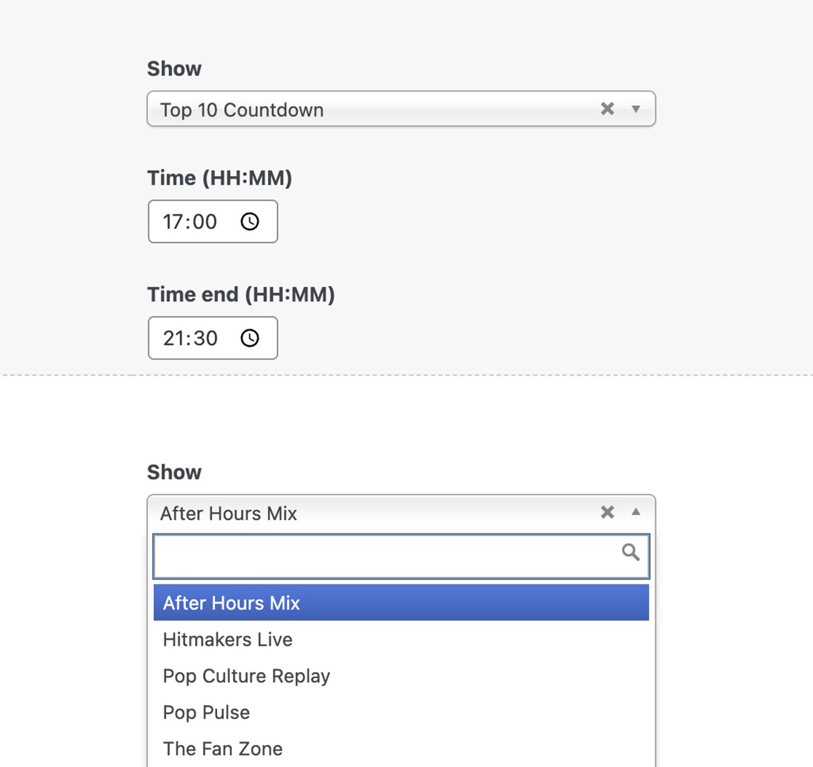 Radio schedule setup