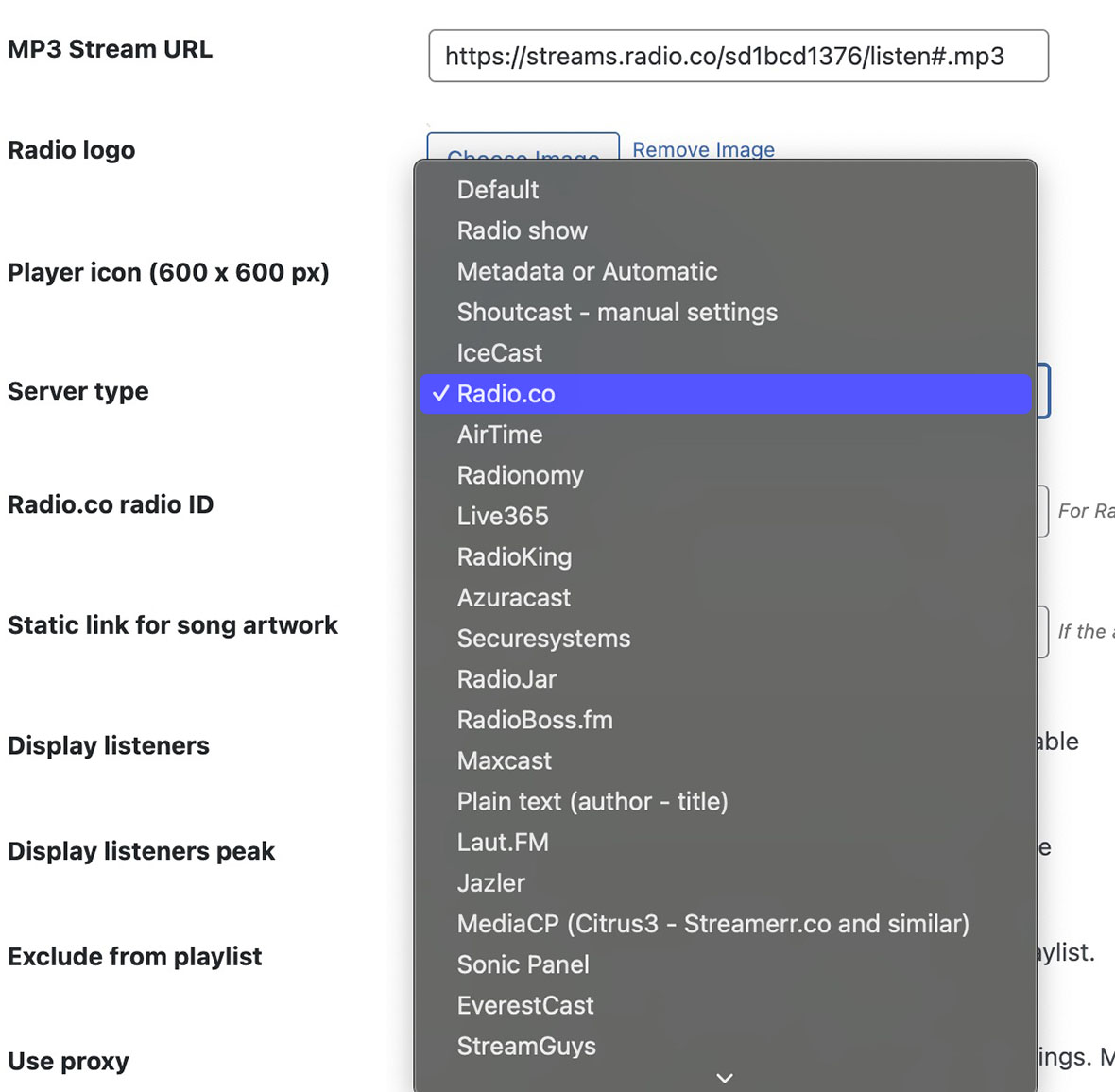 Radio streaming server type