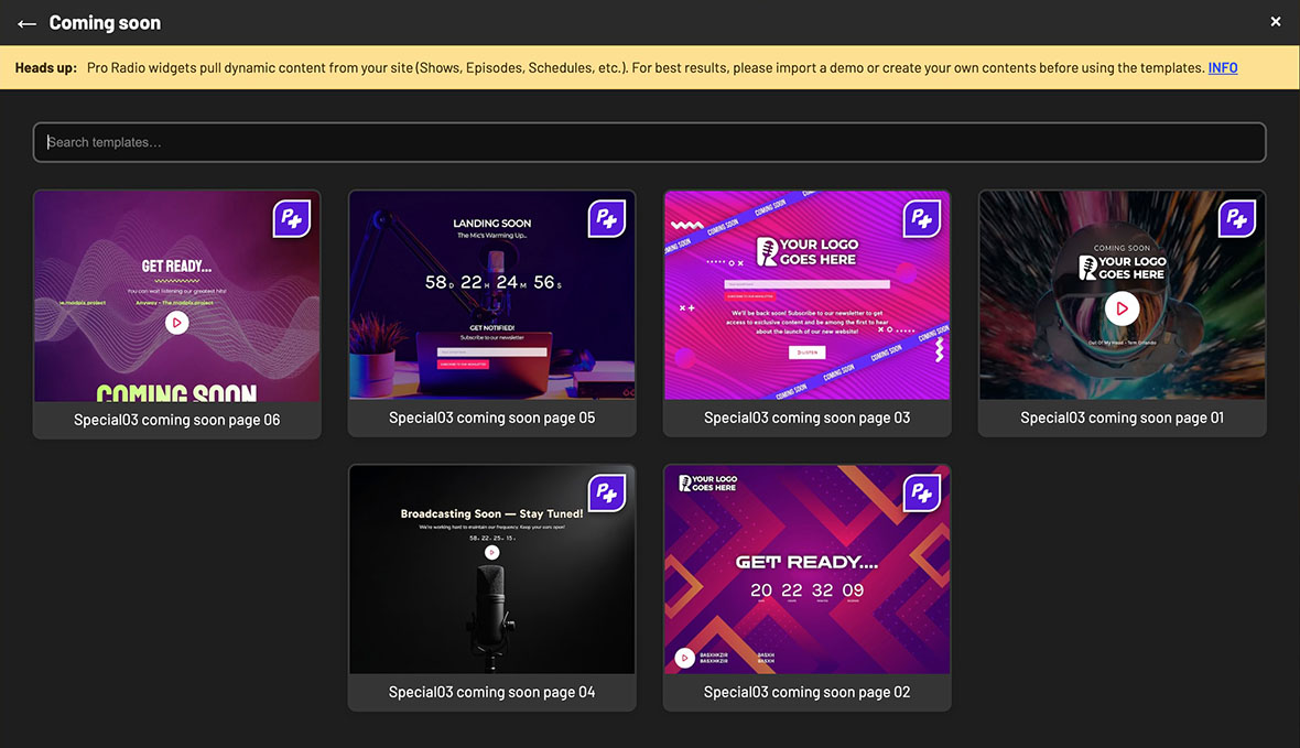 Ready-made coming soon radio templates