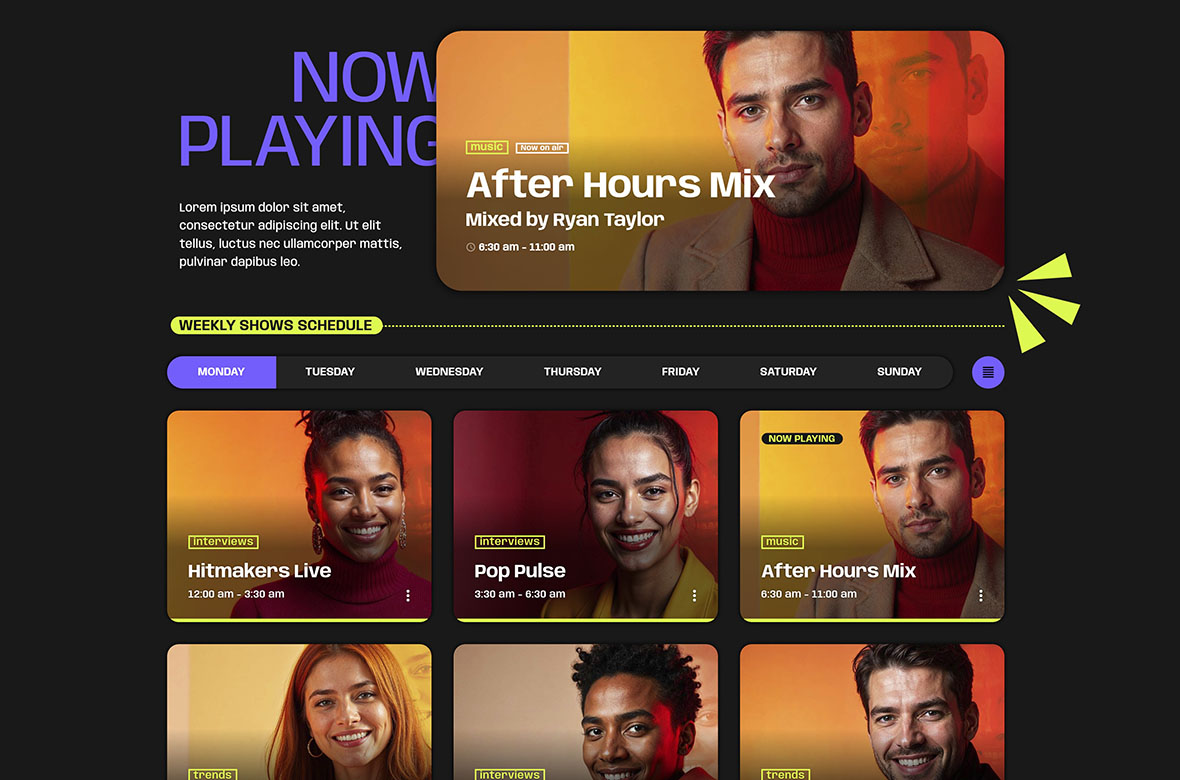 Radio website shows schedule page