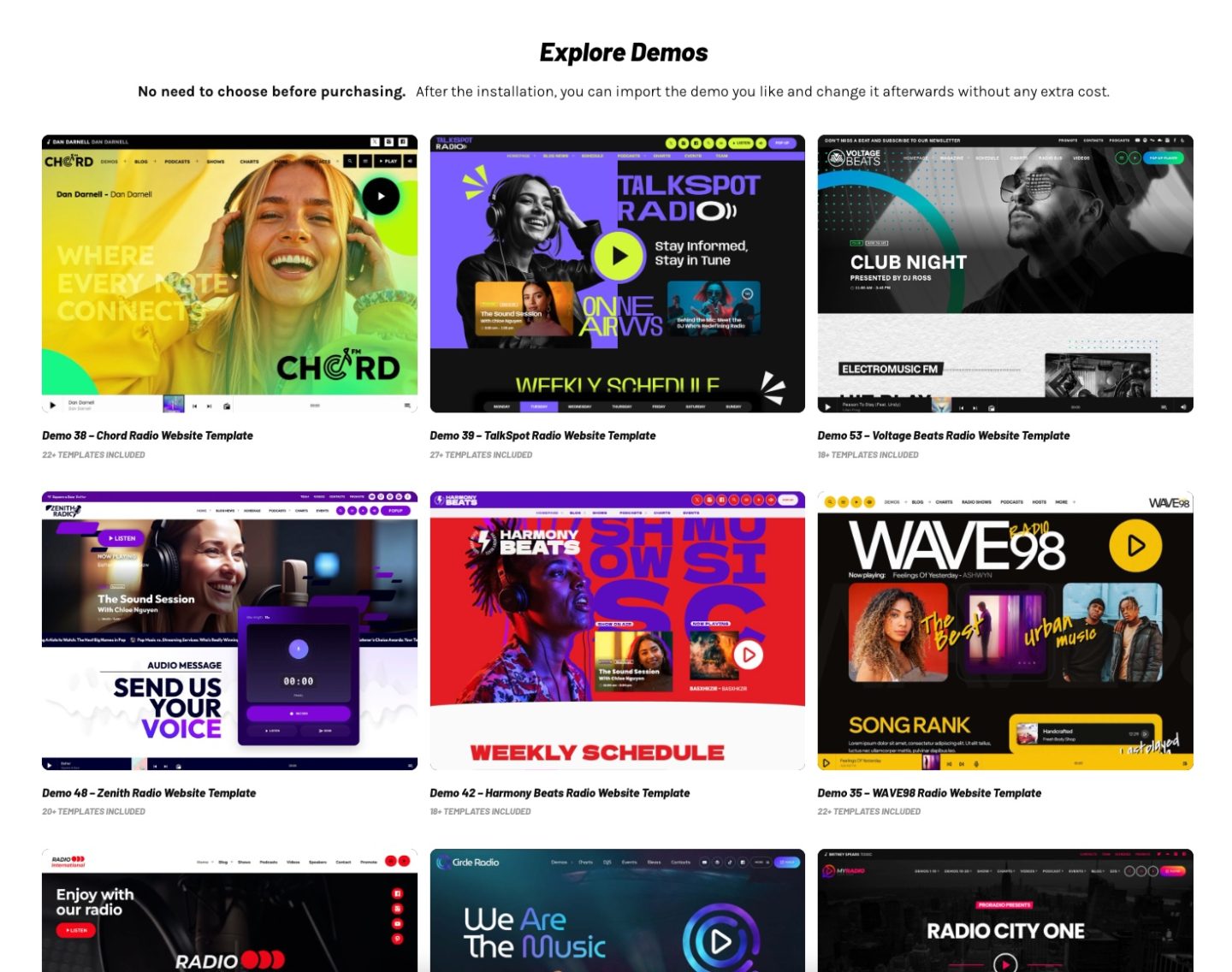 Explore Pro Radio website demos included with Pro Radio WP